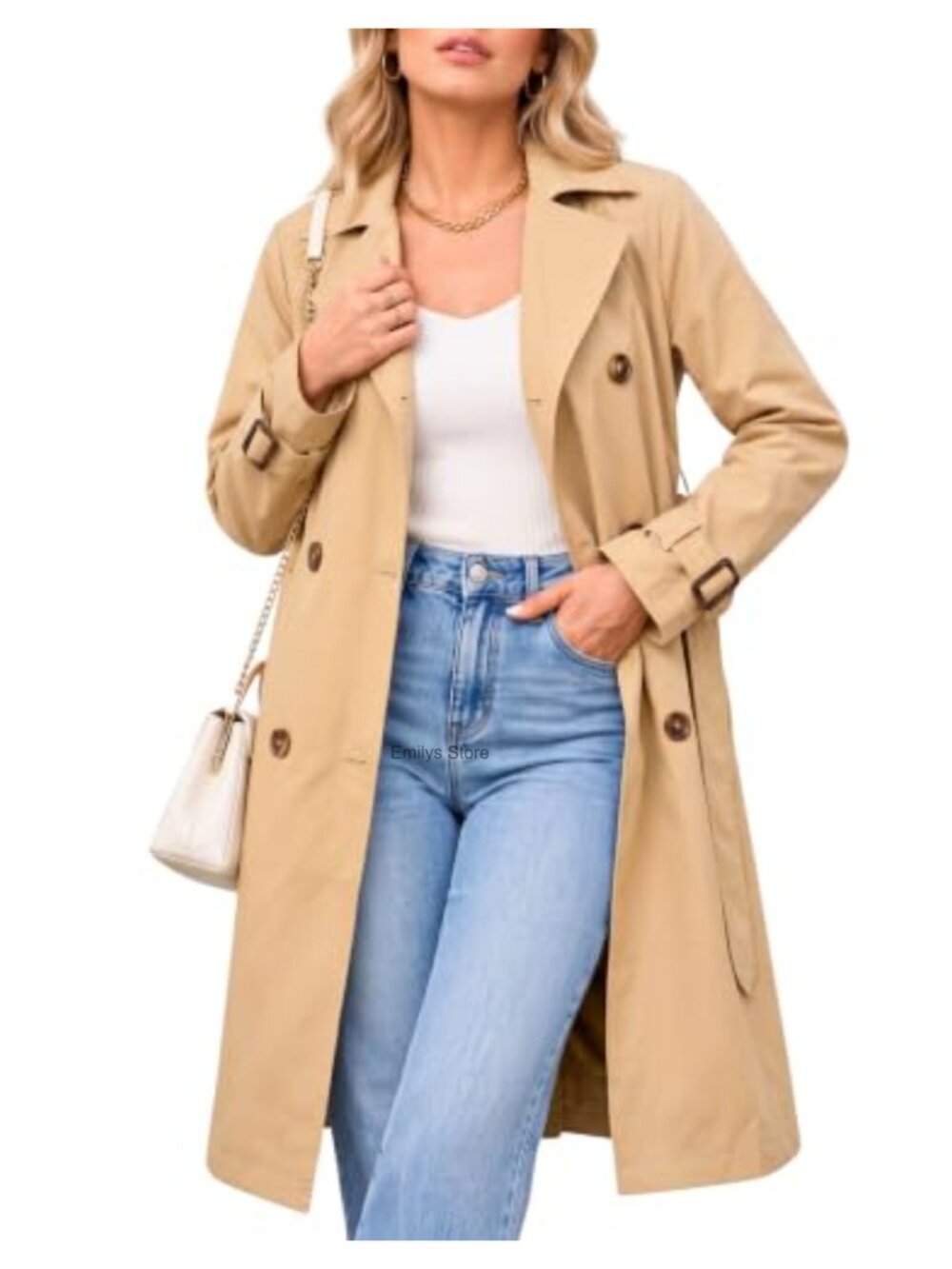 Oversized Long Lapel Trench Coat Mid-Thigh Belted Lightweight Fall
